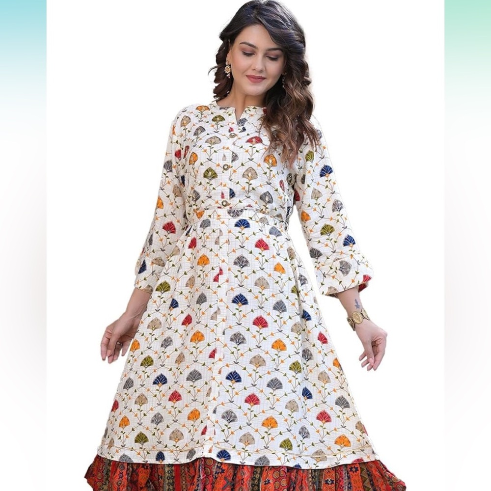 Women’s Anarkali Frock Dress Embroidered Beaded Ruffle Pockets Ethnic Boho India